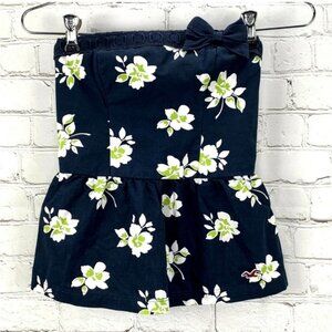 Y2K Hollister Babydoll Peplum Top XS Navy Blue Floral Print Bow Trim Smocked